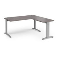 TR10 desk 1600mm x 800mm with 800mm return desk - silver frame and grey oak top