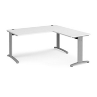 TR10 desk 1600mm x 800mm with 800mm return desk - silver frame and white top