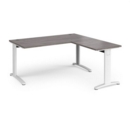 TR10 desk 1600mm x 800mm with 800mm return desk - white frame and grey oak top