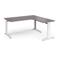 TR10 desk 1600mm x 800mm with 800mm return desk - white frame and grey oak top