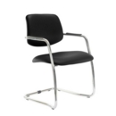 Tuba chrome cantilever frame conference chair with half upholstered back - Nero Black vinyl