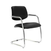 Tuba chrome cantilever frame conference chair with half upholstered back - Nero Black vinyl