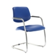 Tuba chrome cantilever frame conference chair with half upholstered back - Ocean Blue vinyl