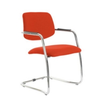Tuba chrome cantilever frame conference chair with half upholstered back - Tortuga Orange
