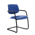 Tuba black cantilever frame conference chair with half upholstered back - Ocean Blue vinyl
