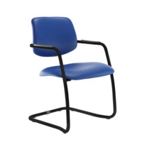 Tuba black cantilever frame conference chair with half upholstered back - Ocean Blue vinyl