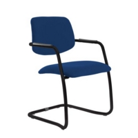 Tuba black cantilever frame conference chair with half upholstered back - Curacao Blue