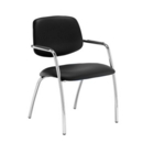 Tuba chrome 4 leg frame conference chair with half upholstered back - Nero Black vinyl