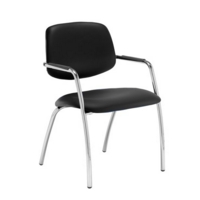 Tuba chrome 4 leg frame conference chair with half upholstered back - Nero Black vinyl