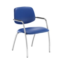 Tuba chrome 4 leg frame conference chair with half upholstered back - Ocean Blue vinyl