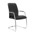 Tuba chrome cantilever frame conference chair with fully upholstered back - Nero Black vinyl