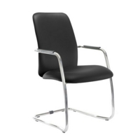 Tuba chrome cantilever frame conference chair with fully upholstered back - Nero Black vinyl