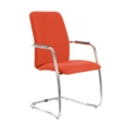 Tuba chrome cantilever frame conference chair with fully upholstered back - Tortuga Orange