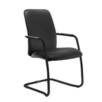 Tuba black cantilever frame conference chair with fully upholstered back - Nero Black vinyl