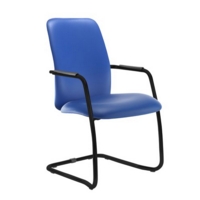 Tuba black cantilever frame conference chair with fully upholstered back - Ocean Blue vinyl