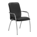 Tuba chrome 4 leg frame conference chair with fully upholstered back - Nero Black vinyl