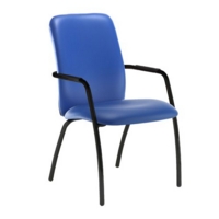 Tuba black 4 leg frame conference chair with fully upholstered back - Ocean Blue vinyl