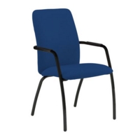 Tuba black 4 leg frame conference chair with fully upholstered back - Curacao Blue