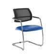 Tuba chrome cantilever frame conference chair with half mesh back - Ocean Blue vinyl