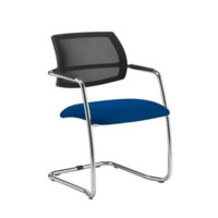 Tuba chrome cantilever frame conference chair with half mesh back - Curacao Blue