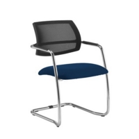 Tuba chrome cantilever frame conference chair with half mesh back - Costa Blue