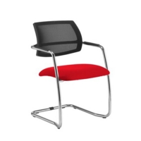Tuba chrome cantilever frame conference chair with half mesh back - Panama Red