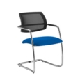 Tuba chrome cantilever frame conference chair with half mesh back - Scuba Blue