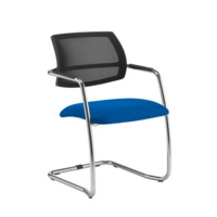Tuba chrome cantilever frame conference chair with half mesh back - Scuba Blue