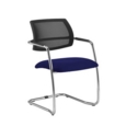Tuba chrome cantilever frame conference chair with half mesh back - Ocean Blue