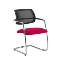 Tuba chrome cantilever frame conference chair with half mesh back - Diablo Pink