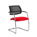 Tuba chrome cantilever frame conference chair with half mesh back - Belize Red