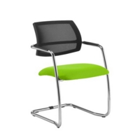 Tuba chrome cantilever frame conference chair with half mesh back - Madura Green