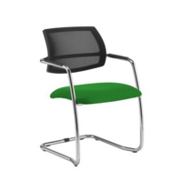 Tuba chrome cantilever frame conference chair with half mesh back - Lombok Green