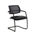 Tuba black cantilever frame conference chair with half mesh back - Nero Black vinyl