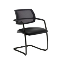 Tuba black cantilever frame conference chair with half mesh back - Nero Black vinyl