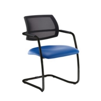 Tuba black cantilever frame conference chair with half mesh back - Ocean Blue vinyl