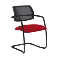 Tuba black cantilever frame conference chair with half mesh back - Panama Red