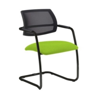 Tuba black cantilever frame conference chair with half mesh back - Madura Green
