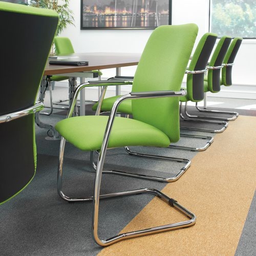Tuba black cantilever frame conference chair with half mesh back - Lombok Green