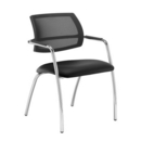 Tuba chrome 4 leg frame conference chair with half mesh back - Nero Black vinyl