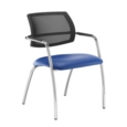 Tuba chrome 4 leg frame conference chair with half mesh back - Ocean Blue vinyl