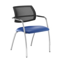 Tuba chrome 4 leg frame conference chair with half mesh back - Ocean Blue vinyl