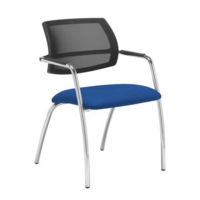 Tuba chrome 4 leg frame conference chair with half mesh back - Scuba Blue