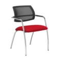Tuba chrome 4 leg frame conference chair with half mesh back - Belize Red