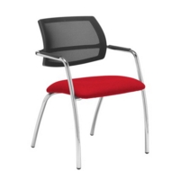 Tuba chrome 4 leg frame conference chair with half mesh back - Belize Red