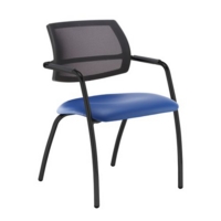 Tuba black 4 leg frame conference chair with half mesh back - Ocean Blue vinyl
