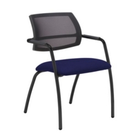 Tuba black 4 leg frame conference chair with half mesh back - Ocean Blue