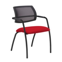 Tuba black 4 leg frame conference chair with half mesh back - Belize Red