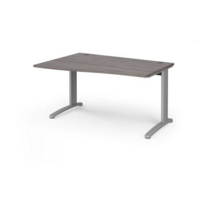 TR10 left hand wave desk 1400mm - silver frame and grey oak top