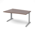 TR10 left hand wave desk 1400mm - silver frame and walnut top